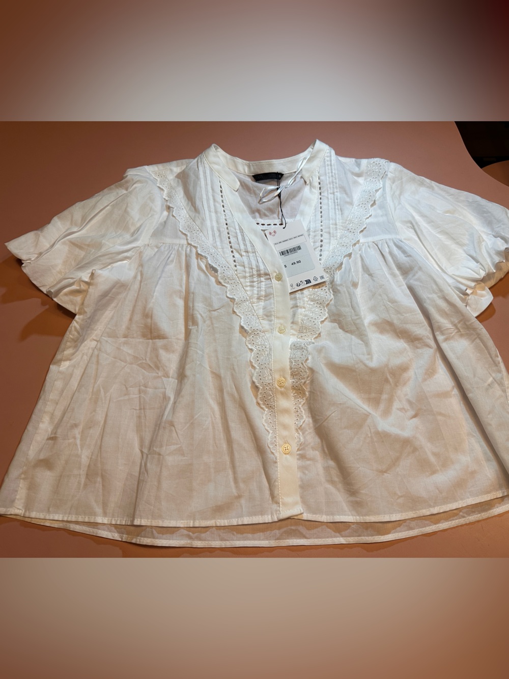 NWT Zara White Eyelet Button-Front Blouse